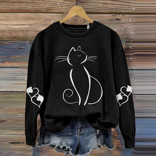 Women's Cute Cat Art Print Casual Sweatshirt elevenforest