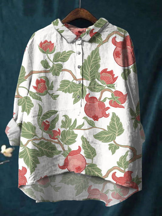 Colorful Watercolor Daisy Print Cotton And Linen Shirt