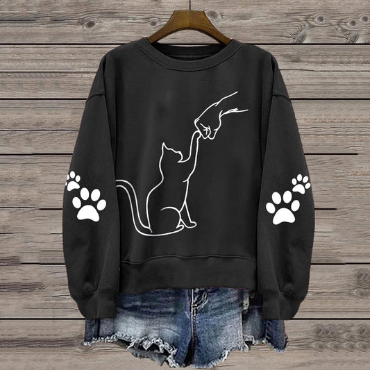 Women's Cute Cat Print Sweatshirt elevenforest
