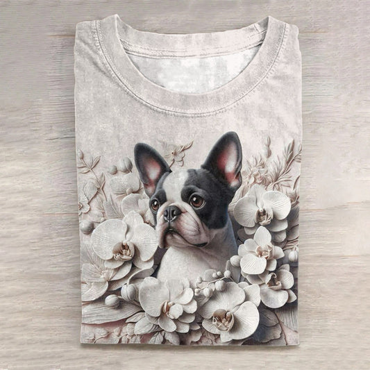 Comstylish Dog Art Print Crew Neck Short Sleeve Casual T-Shirt