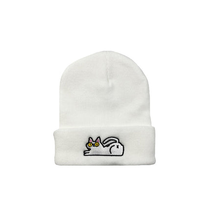 Cute Lazy Cat Embroidered Warm Knitted Hat elevenforest