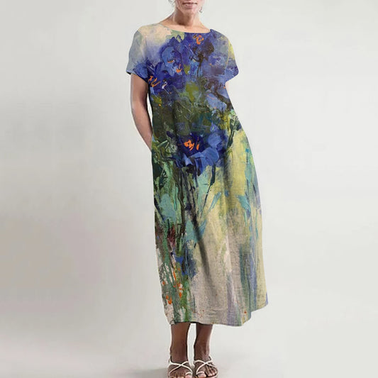 Comstylish Oil Painting Floral Pattern Women'S Dress