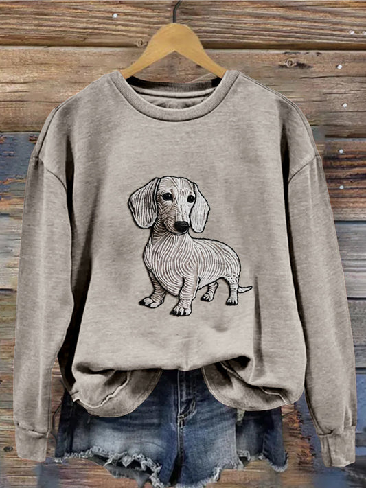 Comstylish Cute Dachshund Embroidered Washed Sweatshirt