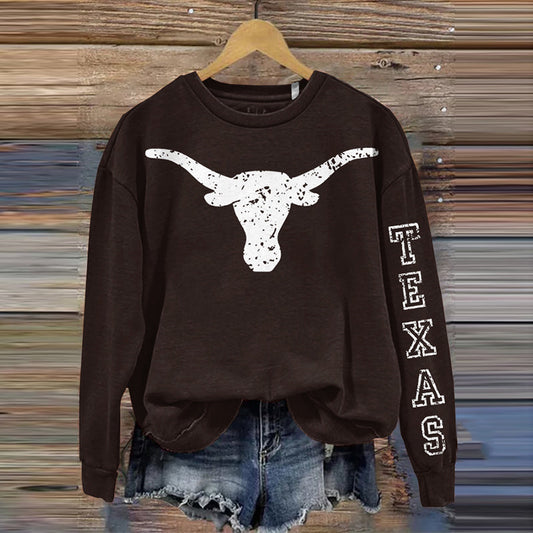 Comstylish Women's Texas West Print Crew Neck Sweatshirt
