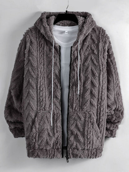 Men's Solid Color Warm Hooded Fleece Jacket elevenforest