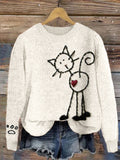 Cute Cat Embroidery Pattern Cozy Knit Sweater elevenforest