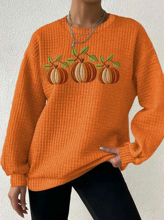Women's Fall Pumpkin Check Sweatshirt artswardrobe