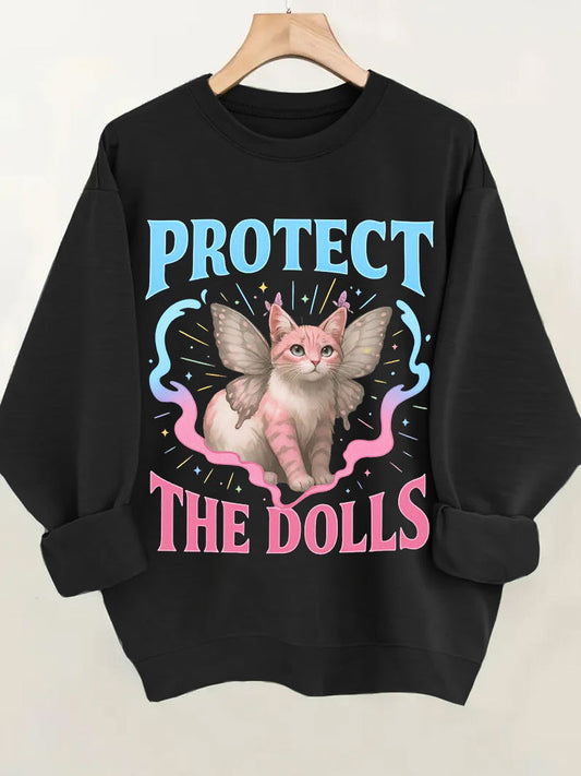 Protect The Dolls Gender Equality Trans Pride Funny Cat Women's Sweatshirt elevenforest