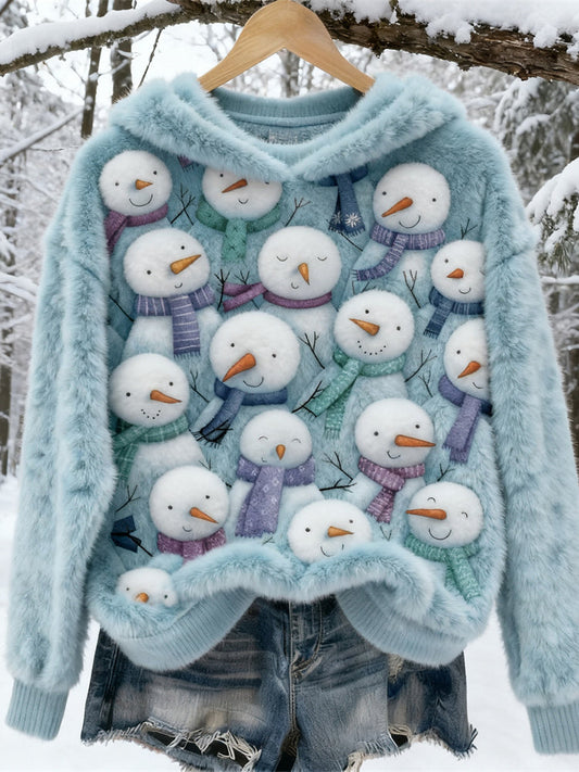 Comstylish Cute Christmas Snowmen Design Women's Hooded Fleece Sweater