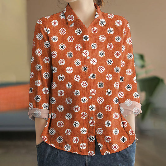 Comstylish Japanese Art Print Long Sleeve Casual Shirt