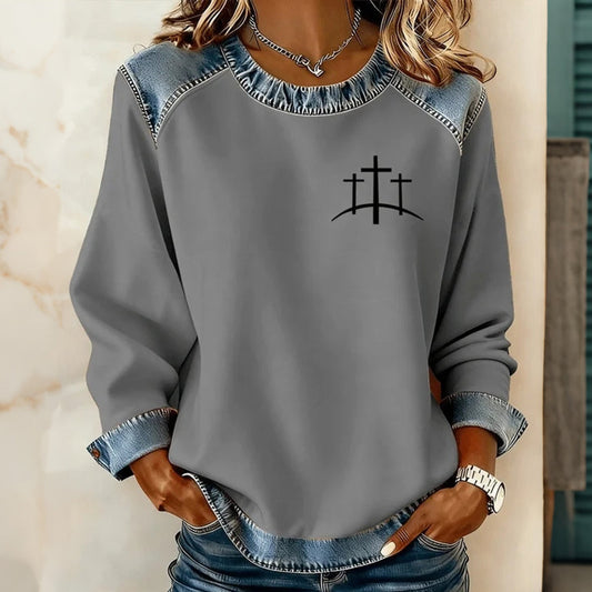 Comstylish Women's Faith Cross Print Sweatshirt