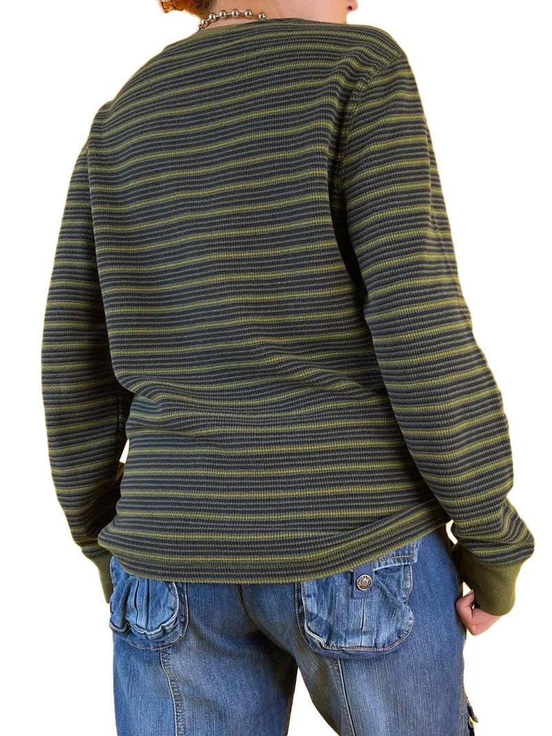 LM | MW - Striped long-sleeved shirt with round neckline
