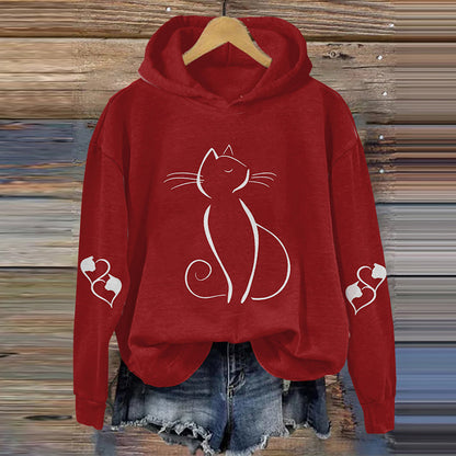 Women's Cute Cat Print Casual Hoodie elevenforest