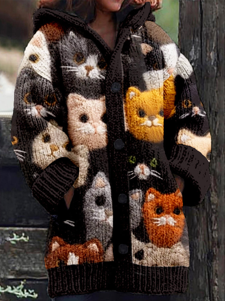 Cute Kittens Embroidered Cozy Hooded Cardigan elevenforest