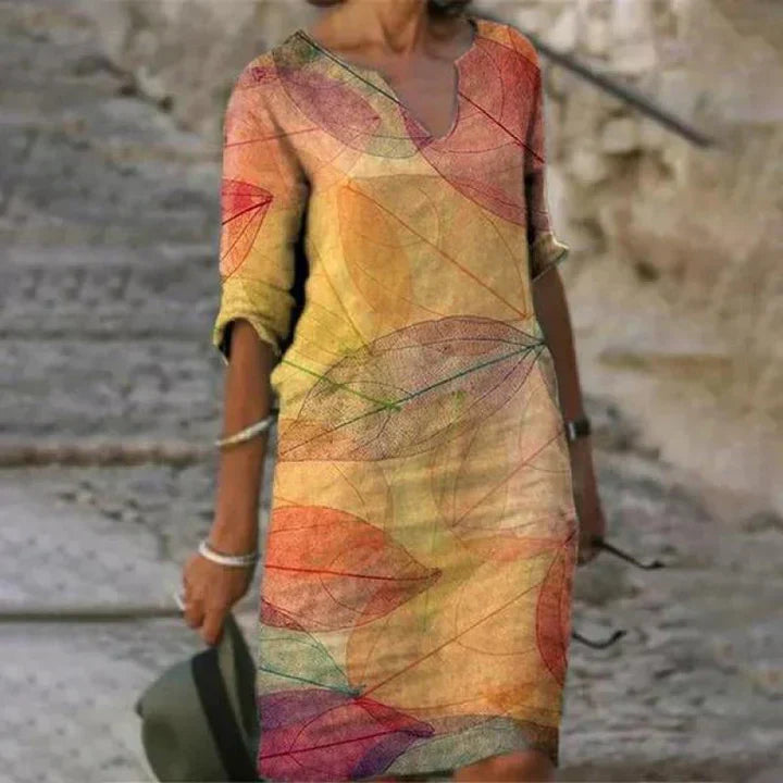 LM | Printed midi dress with V-neckline