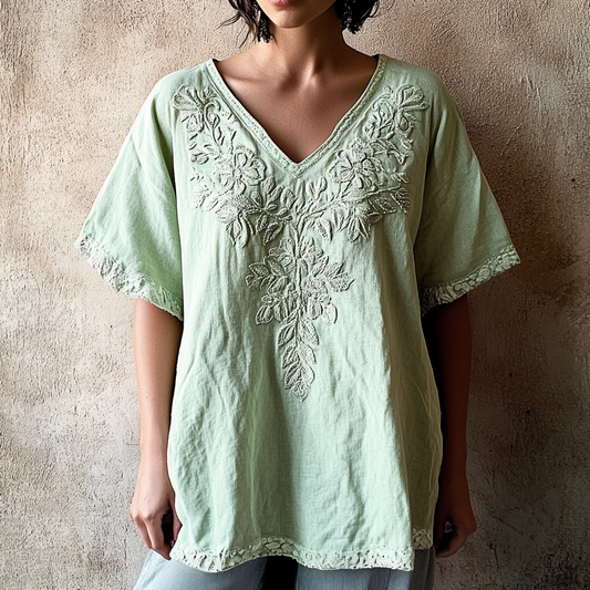 Comstylish Vintage Floral Gradient Embroidered Comfy Shirt