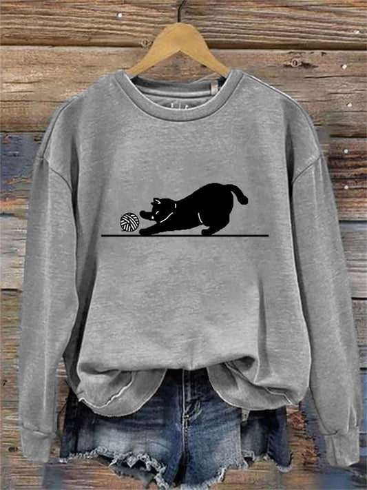 Comstylish Women's Casual Funny Black Cat Print Sweatshirt