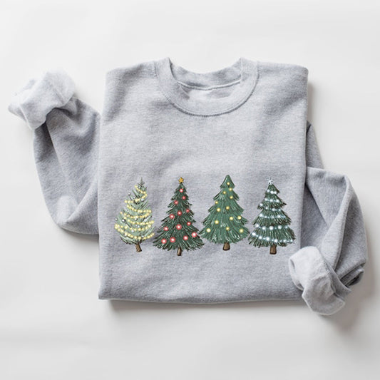 Comstylish Women's Holiday Christmas Tree Print Crew Neck Sweatshirt