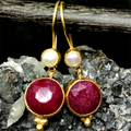 Red Stone Gold Earrings