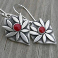 Flower With Red Zirconia Silver Earrings