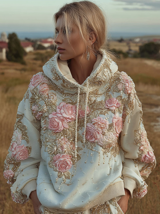 Comstylish Bohemian Style Plant And Flower Embroidery Pattern Women's Hooded Sweatshirt