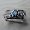 Inlaid Blue Rounded Glass Silver Ring