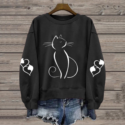 Comstylish Women's Cute Cat Print Casual Sweatshirt