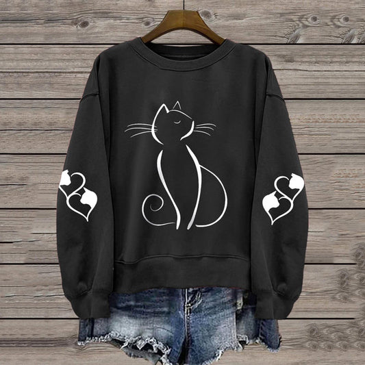 Comstylish Women's Cute Cat Print Casual Sweatshirt