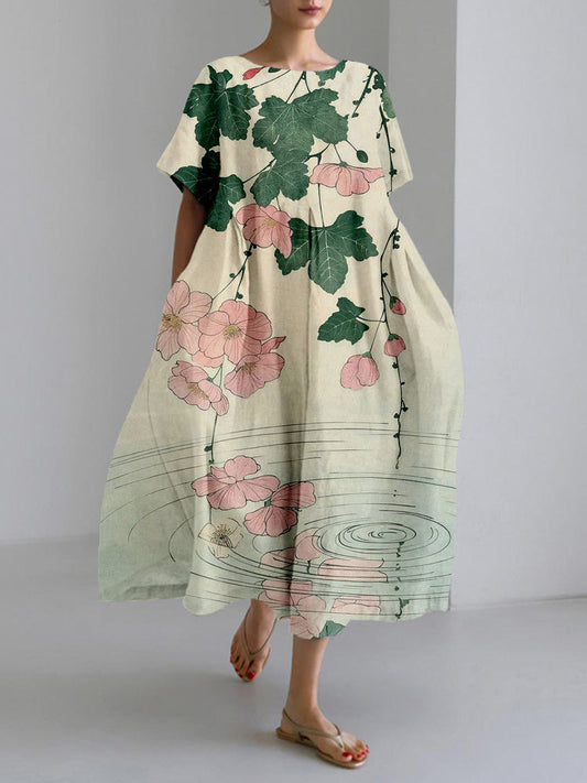 Japanese Chiyogami Inspired Pattern Linen Blend Maxi Dress