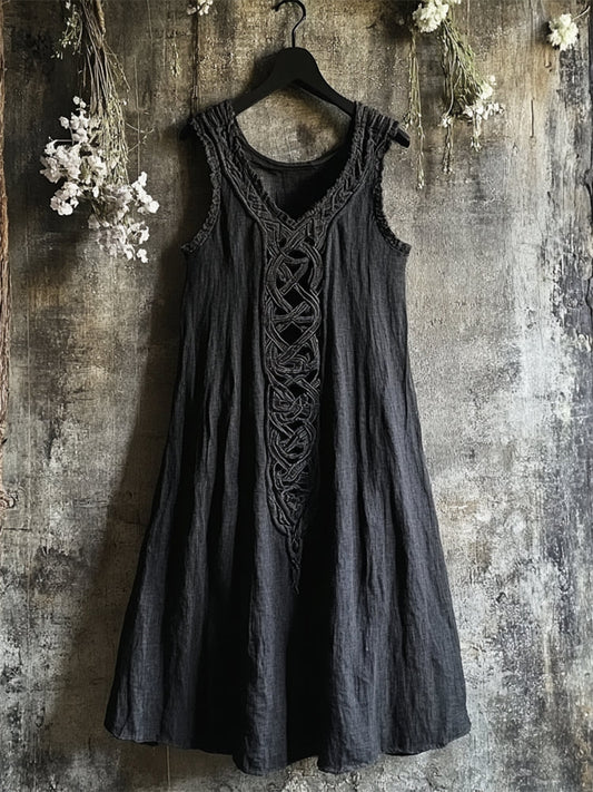 Vintage Viking Celtic Knot Patchwork Linen Tank Dress artswardrobe