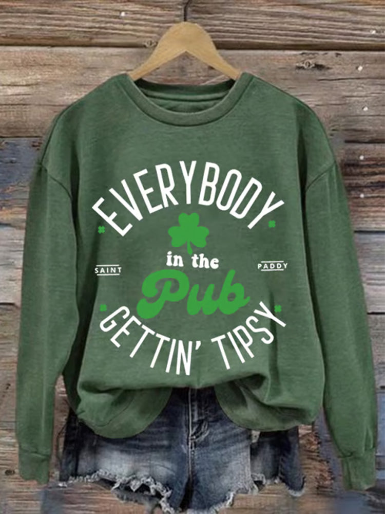 Comstylish Women's Everybody In The Pub Getting Tipsy St. Patrick's Day Printed Crew Neck Sweatshirt