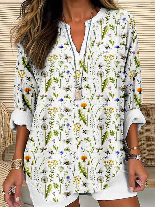 Comstylish Bees And Wildflowers Linen Blend Cozy Tunic