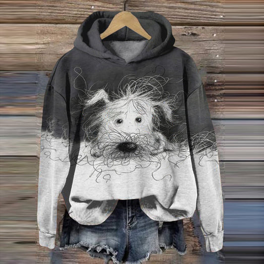Comstylish Cute Dog Scrawled Puppy Art Printed Casual Sweatshirt
