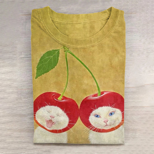 Abstract Creative Cute Fruit Cat With Cheerilee Hood Art Print Cotton Graphic T-shirt elevenforest