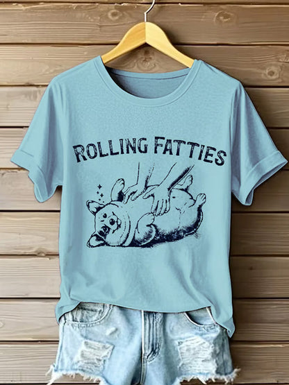 Comstylish Women's Funny Corgi Print Short Sleeve T-shirt