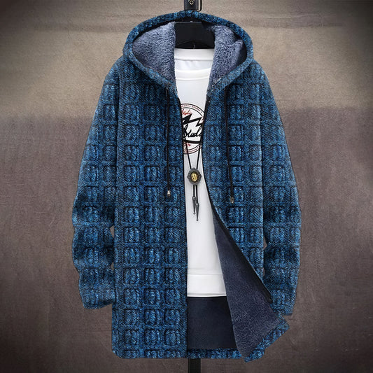 Men's Vintage Geometric Art Knitted Cozy Hooded Cardigan artswardrobe