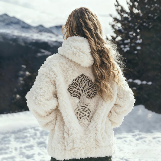 Comstylish Viking Tree Of Life Embroidered Cozy Plush Hoodie