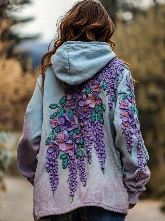 Comstylish Women's Romantic Floral Embroidered Hooded Cardigan