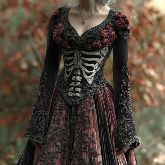 Comstylish Women's Halloween Skull Rose Dress