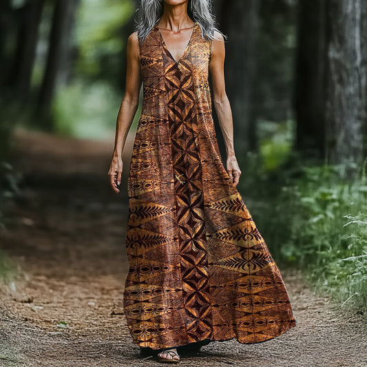 Women's Art Painting Ethnic Retro Print V-Neck Vest Dress
