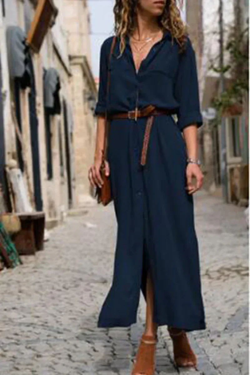 LM | Casual shirt dress with turn-down collar and monochrome patchwork