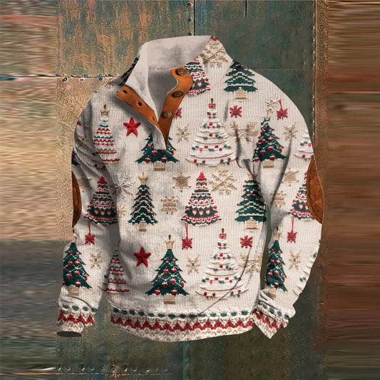 Comstylish Men's Vintage Christmas Tree Embroidered Comfy Sweatshirt