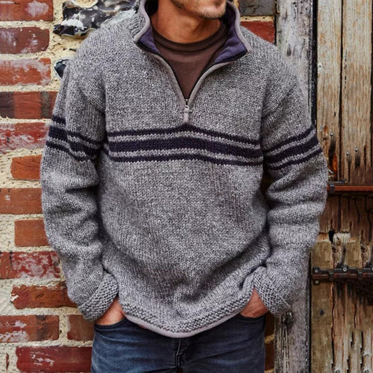 Men's Retro Contrast Jacquard Iceland Half Zip Collar Sweater elevenforest
