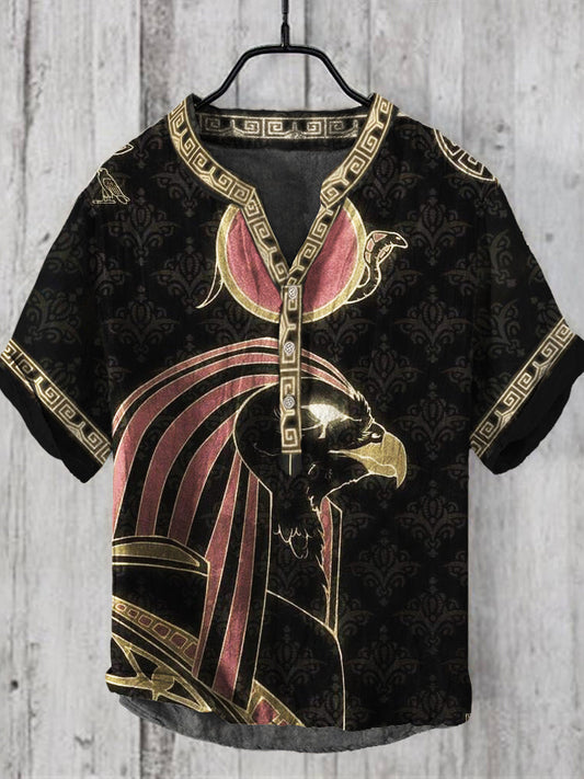 Vintage Egyptian Ra Print Men's Casual V-neck Shirt artswardrobe