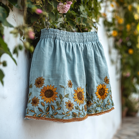 Women's Retro Vacation Sunflower Shorts artswardrobe
