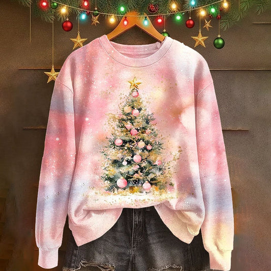 Comstylish Women's Christmas Tree Art Crew Neck Sweatshirt