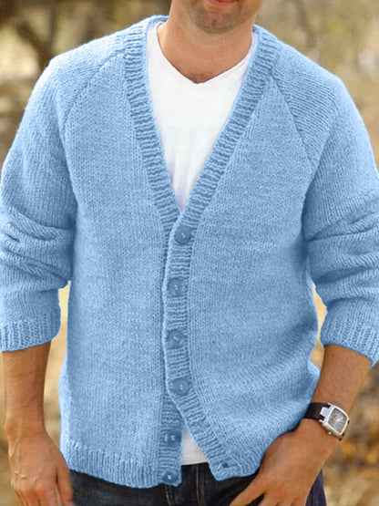 Men's Solid Color Button Cozy Sweater Cardigan artswardrobe