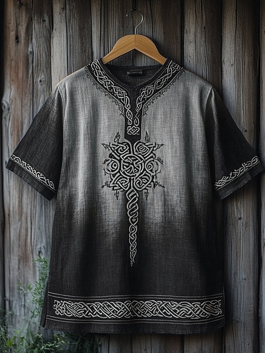 Men's Viking Celtic Knot Art Gradient Linen V-neck T Shirt artswardrobe