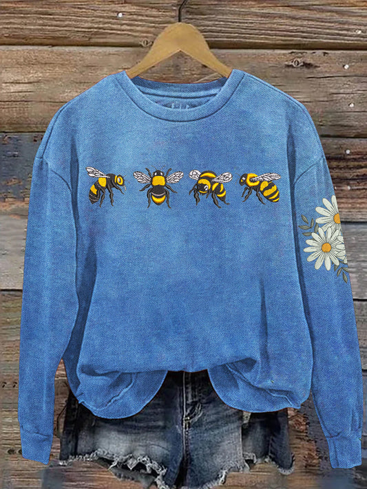 Comstylish Bee Flower Embroidery Protecting Forests Awareness Sweatshirt