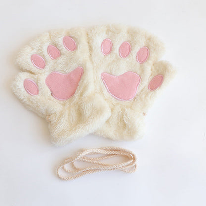 Comstylish Cute Cat Paw Half-finger Plush Gloves